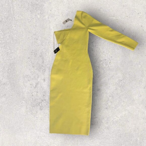 Express | NWT One Shoulder Long Sleeve Cutout Midi Sweater Dress Size Small - Picture 5 of 8